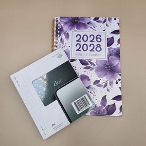 2026-2028 Monthly Planner Purple Floral With Your Choice Of Pink Or Green Dot